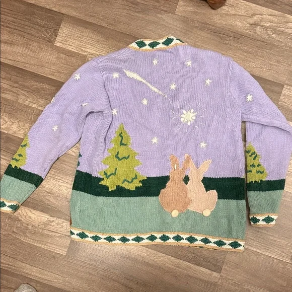 Storybook Med Handknit Purple Bunny Cardigan - Picture 8 of 8